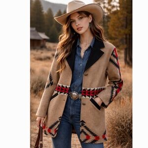 Pendleton Virgin Wool Aztec Tribal South Western Boho Blanket Winter Coat XL